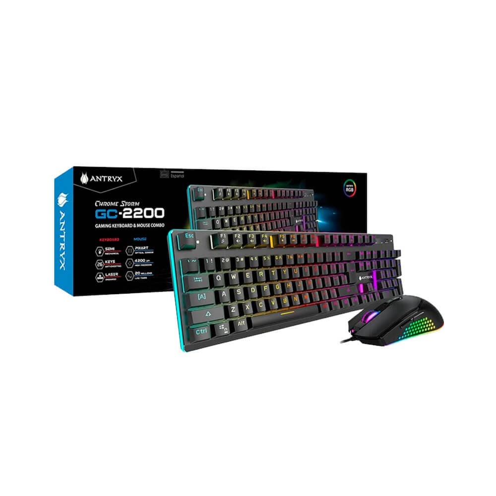 COMBO 2 EN 1 ANTRYX SEMI MECANICO (MOUSE + TECLADO) GC-2200 CHROME STORM