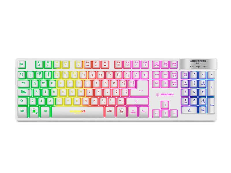 TECLADO MICRONICS NEON+ MIC K709W MULTIMEDIA USB LED WHITE