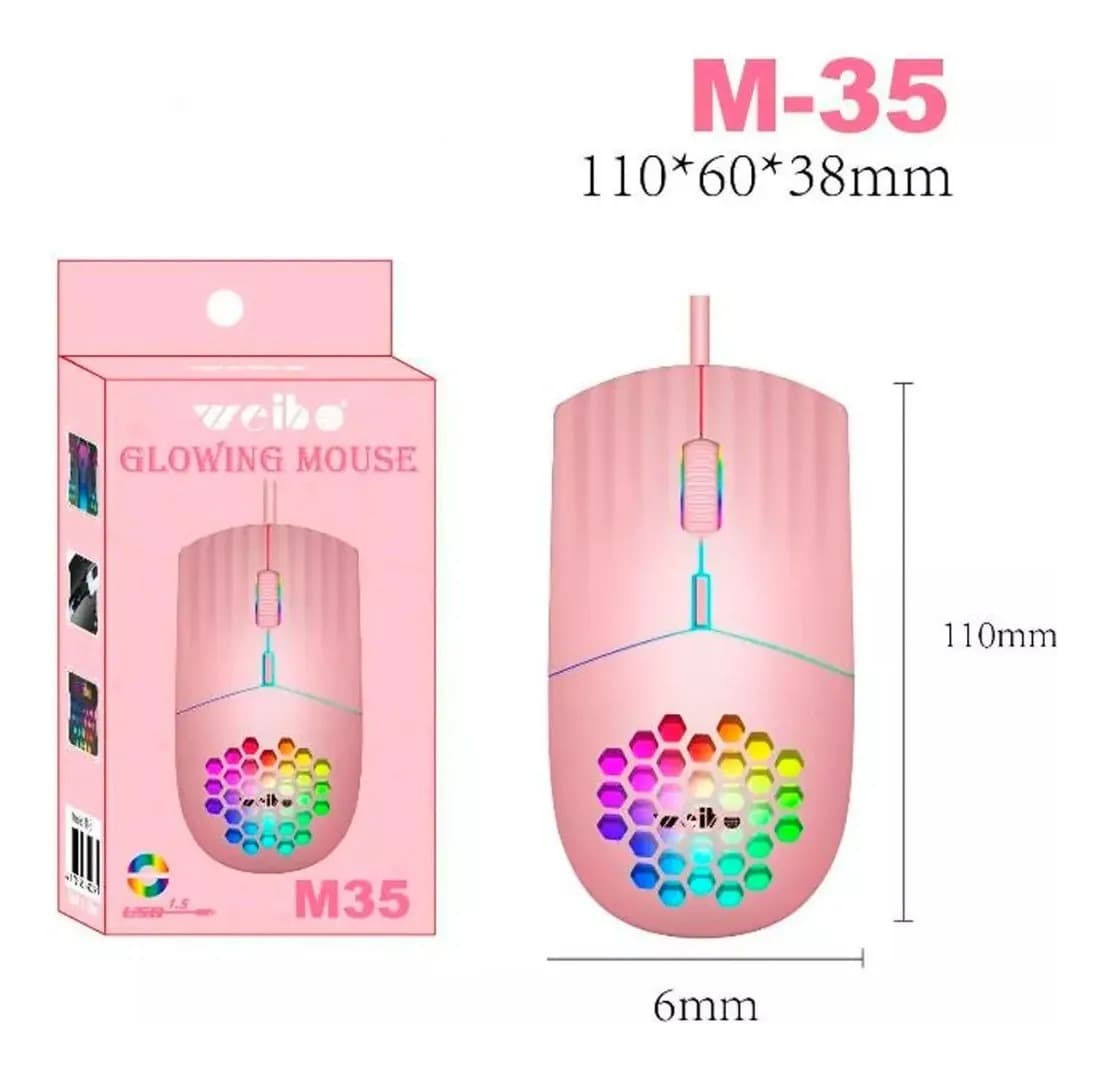MOUSE WEIBO M-35 GLOWING RGB ROSADO