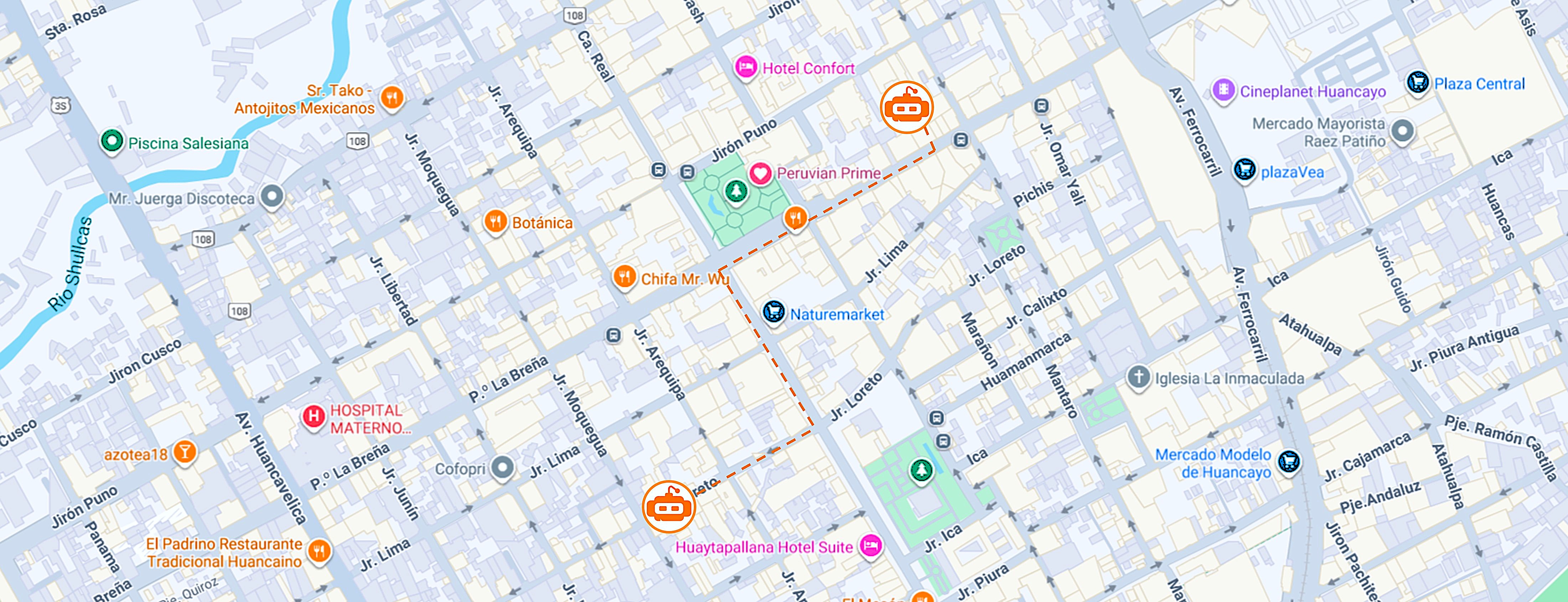 Mapa de ubicaciones Setting - Tiendas en Huancayo